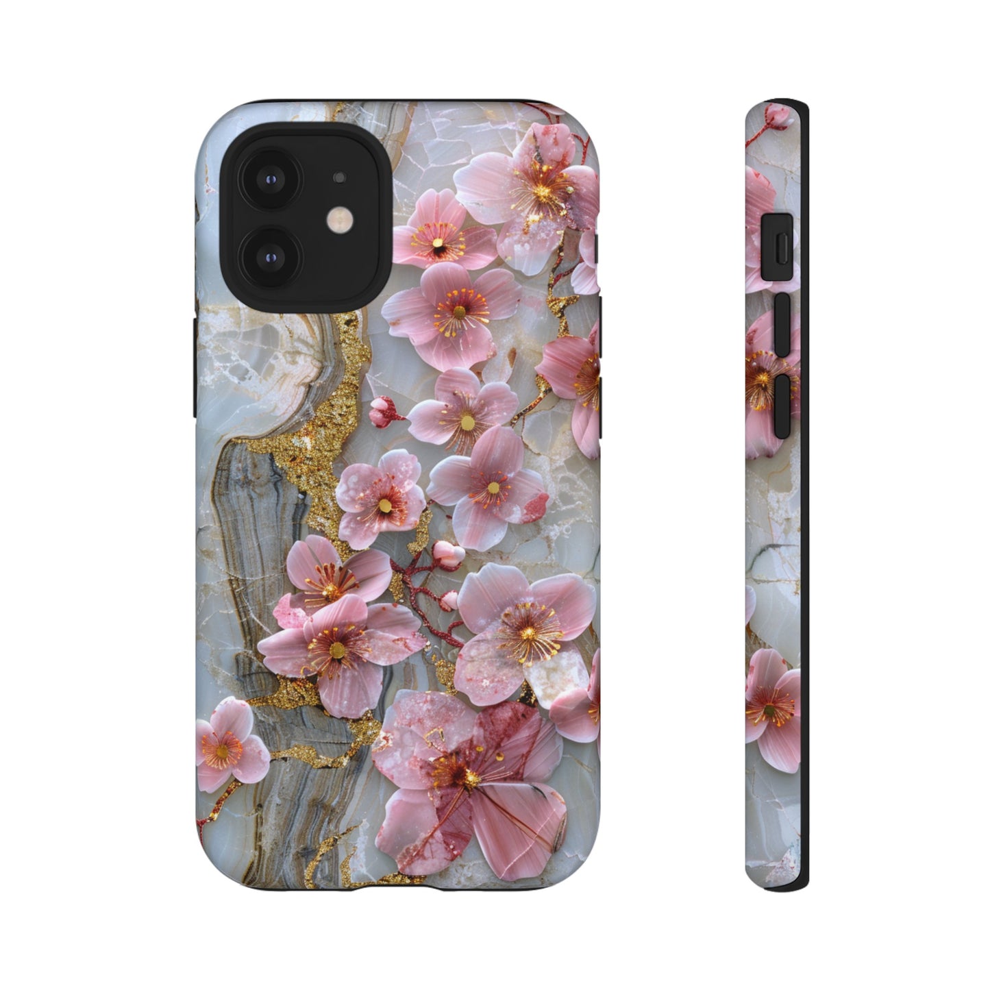 Pink Forget Me Nots Gold Floral Phone Case