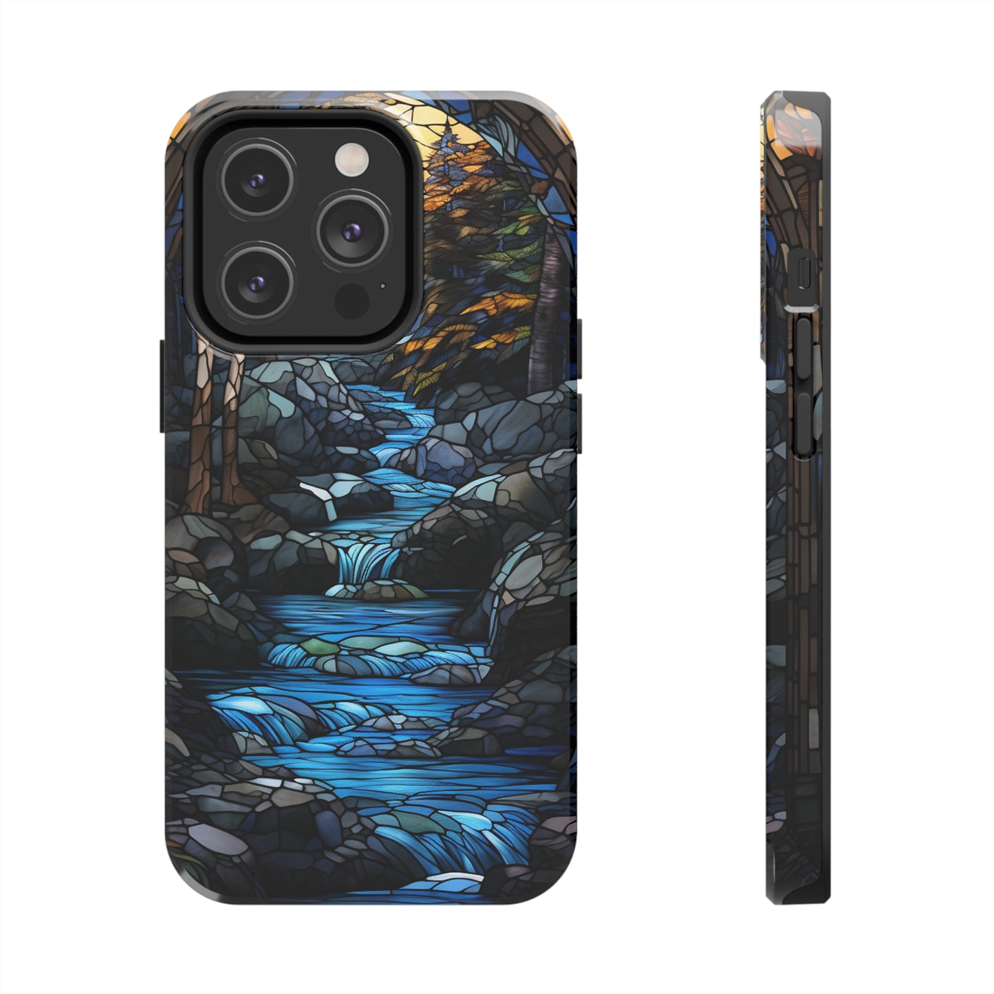 Stained Glass Stone Bridge and River Phone Case: Art Nouveau Floral Design | Bohemian Elegance Compatible with iPhone 14 Pro Max