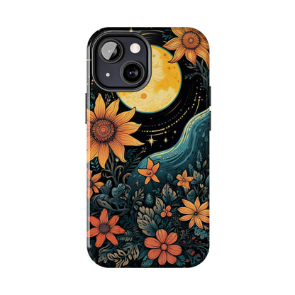 Boho Meets Cottagecore: Floral Sun, Moon & Stars iPhone Case – A Celestial Delight