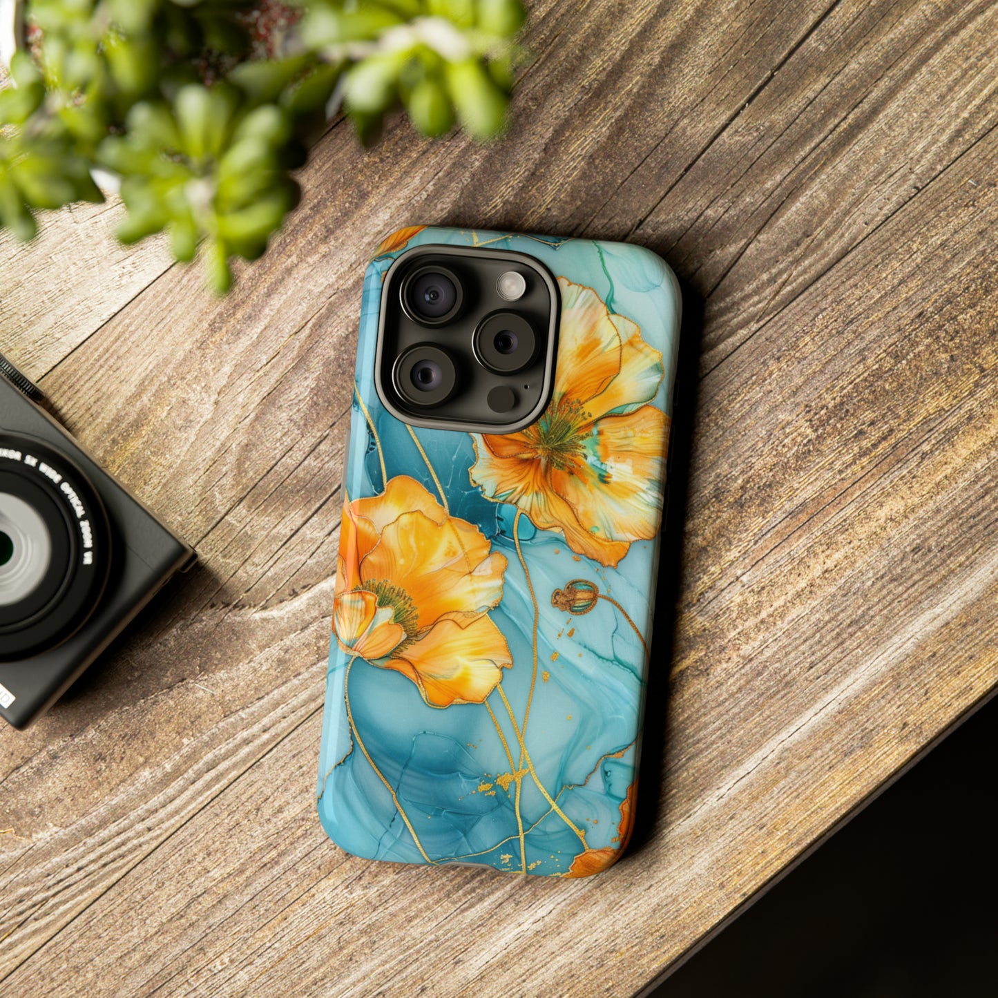 Gold Poppies Color Splash Floral Design Phone Case