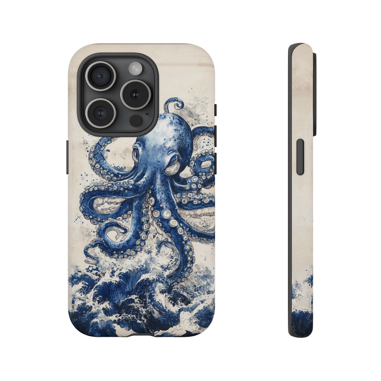 Vintage Japanese Art Style Blue Octopus and Waves Phone Cover