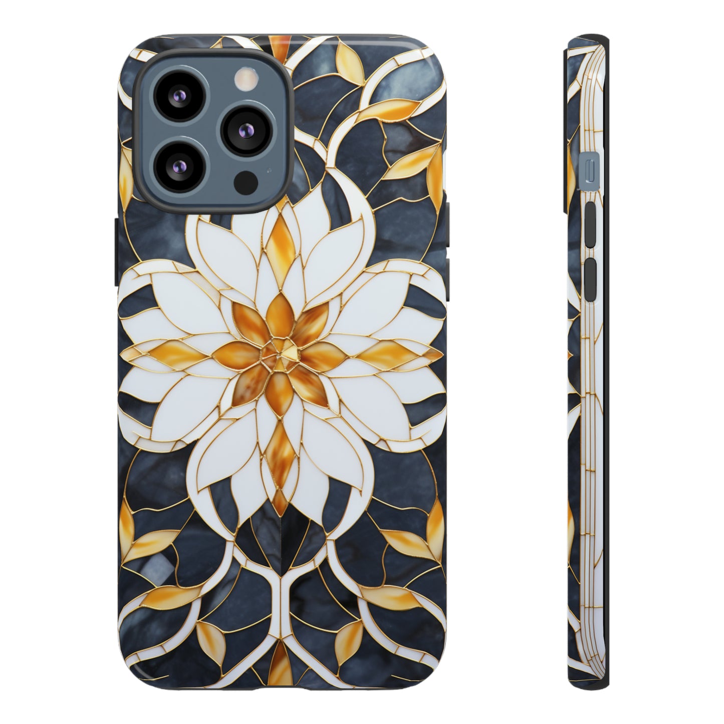 Art Deco Floral Gold & Blue Mosaic