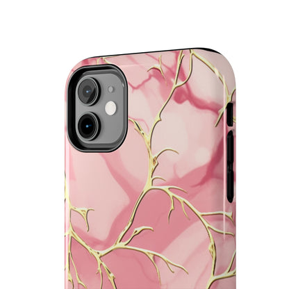 iPhone Elegance Unveiled: Pink & Gold Leaf Marble | Premium Tough iPhone Case