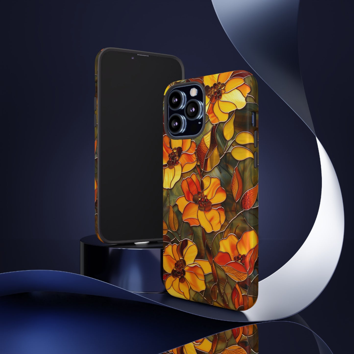 Orange Floral Phone Case Stained Glass Style