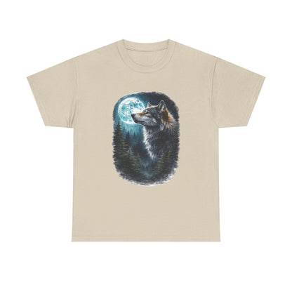 Classic Moon and Wolf T Shirt Mythic Night Graphic Tee