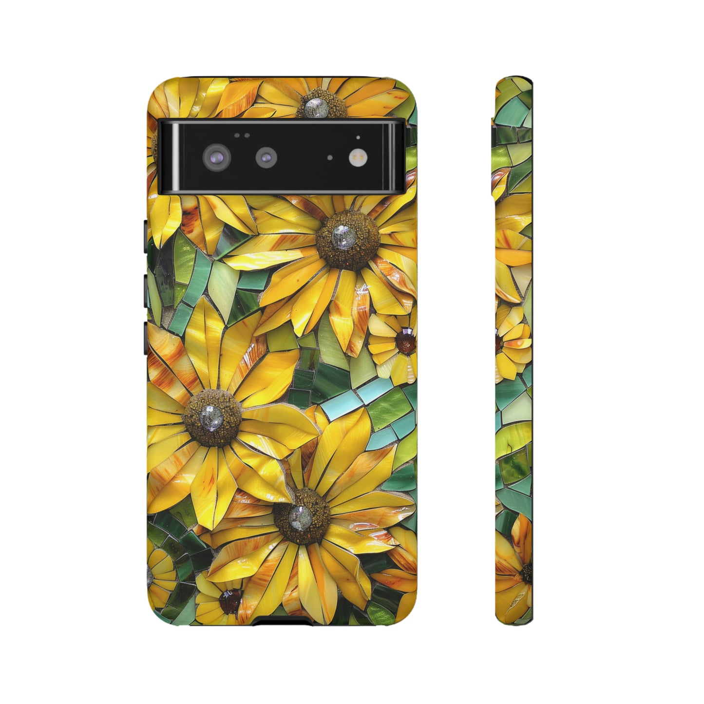 Yellow and Gold Daisy Mosaic Stained Glass Phone Case for iPhone 15, 14, Pro Max, 13, 12 & Samsung Galaxy S23, S22, S21, Google Pixel