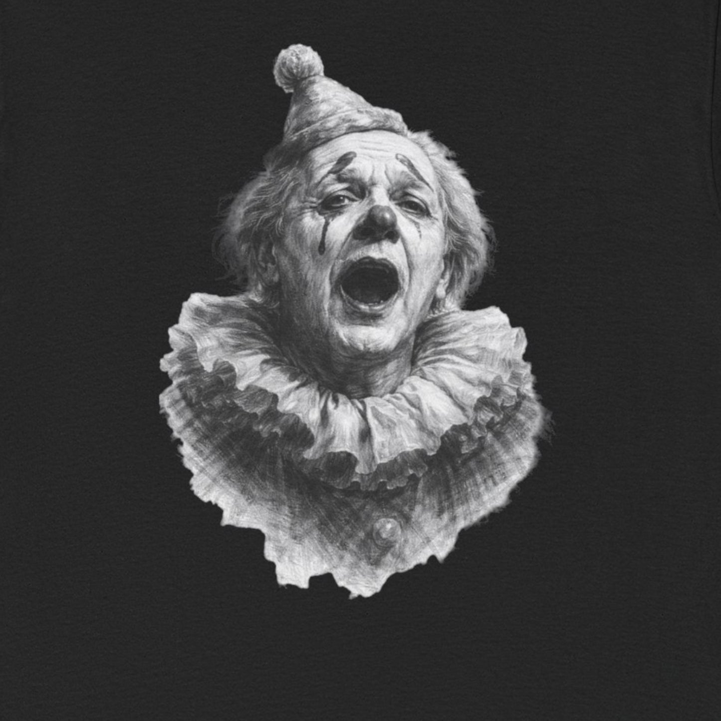 Vintage sad clown opera t-shirt with Italian performer art illustration