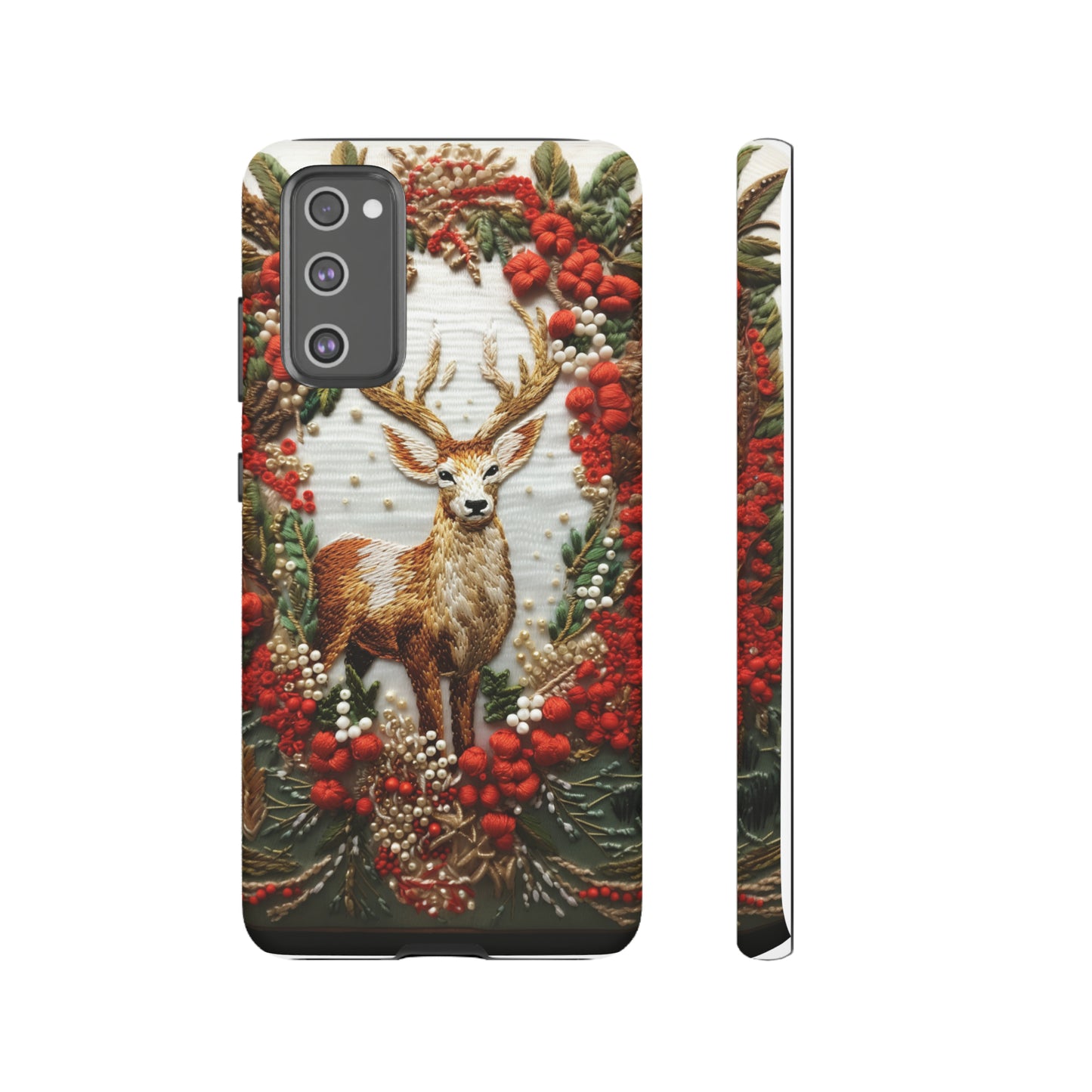 Embroidery Christmas Deer Floral Phone Case