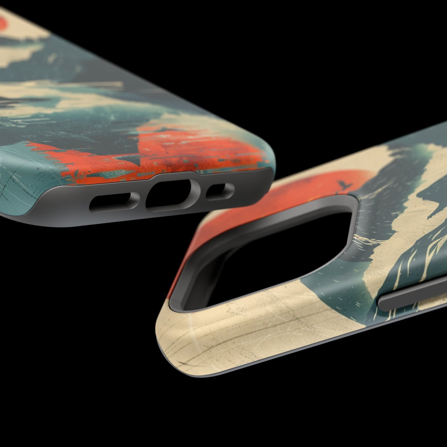 Retro iPhone Case Mountain Sunset Lake Reflection MagSafe Phone Case