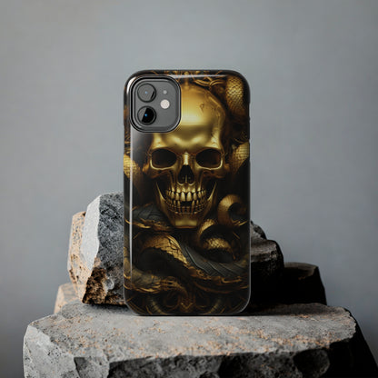 iPhone 14 Case Dark Elegance: Gold Skulls and Snakes Tough iPhone Case | An Edgy Goth Delight