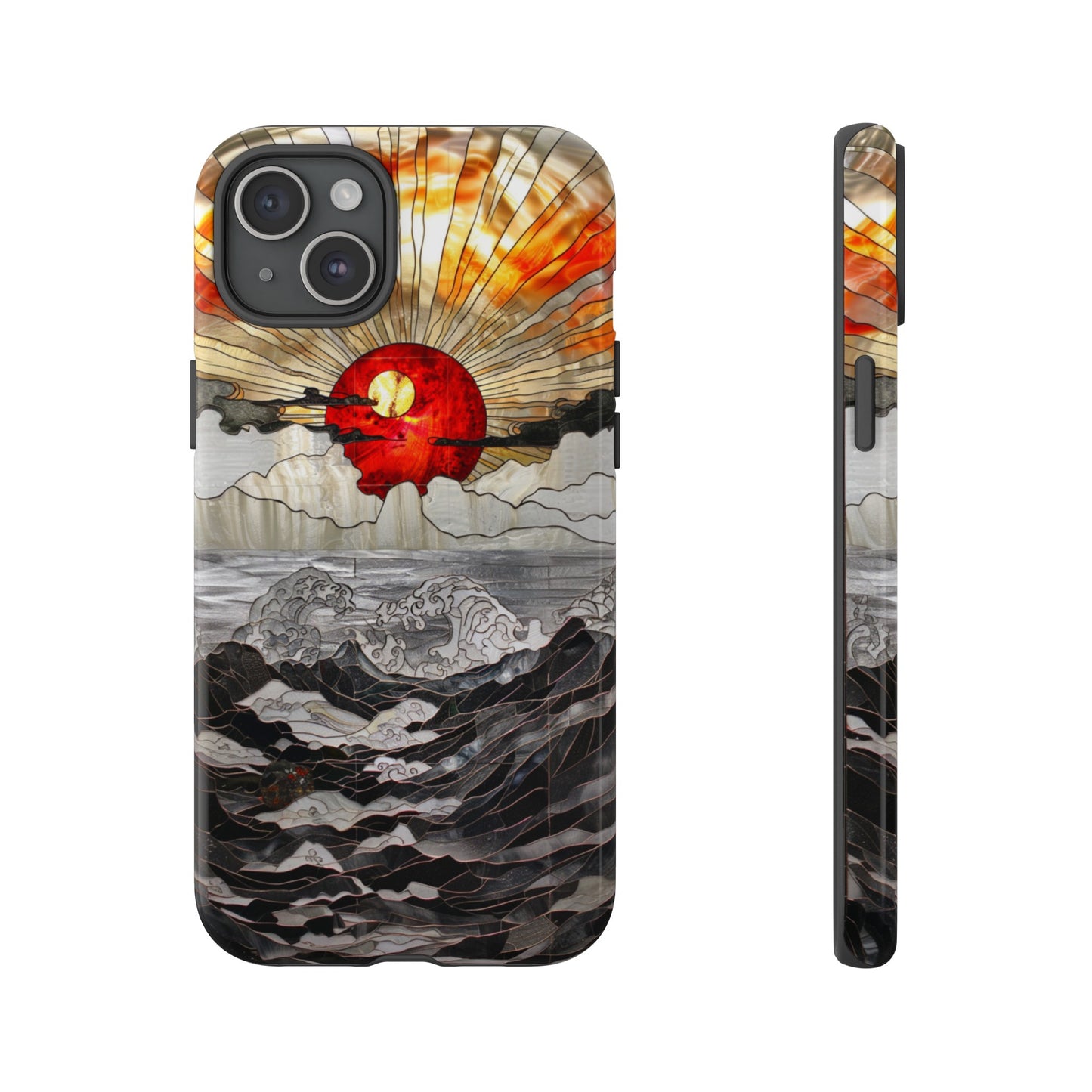 Japanese Rising Sun Phone Case Stained Glass Ocean Wave Phone Cover iPhone 15 Case