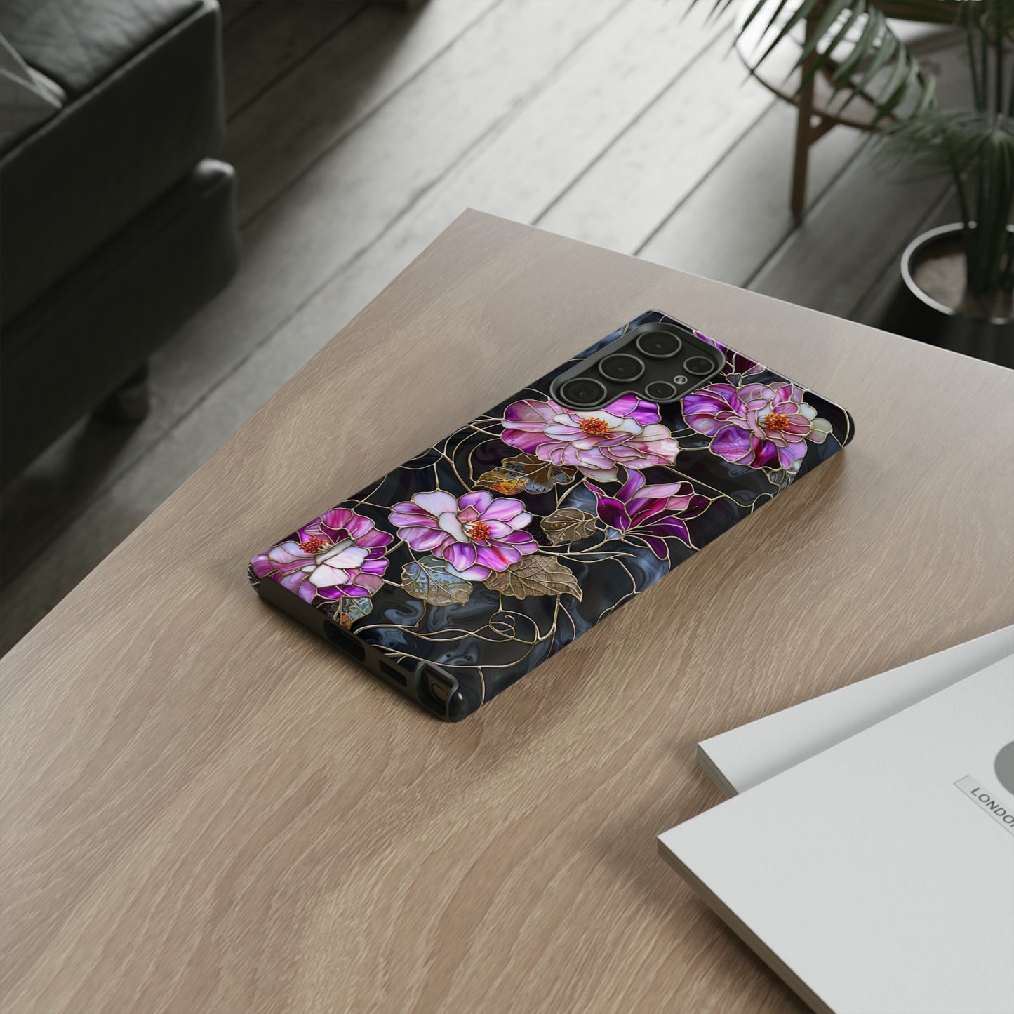 Magenta Color Floral Stained Glass Phone Case