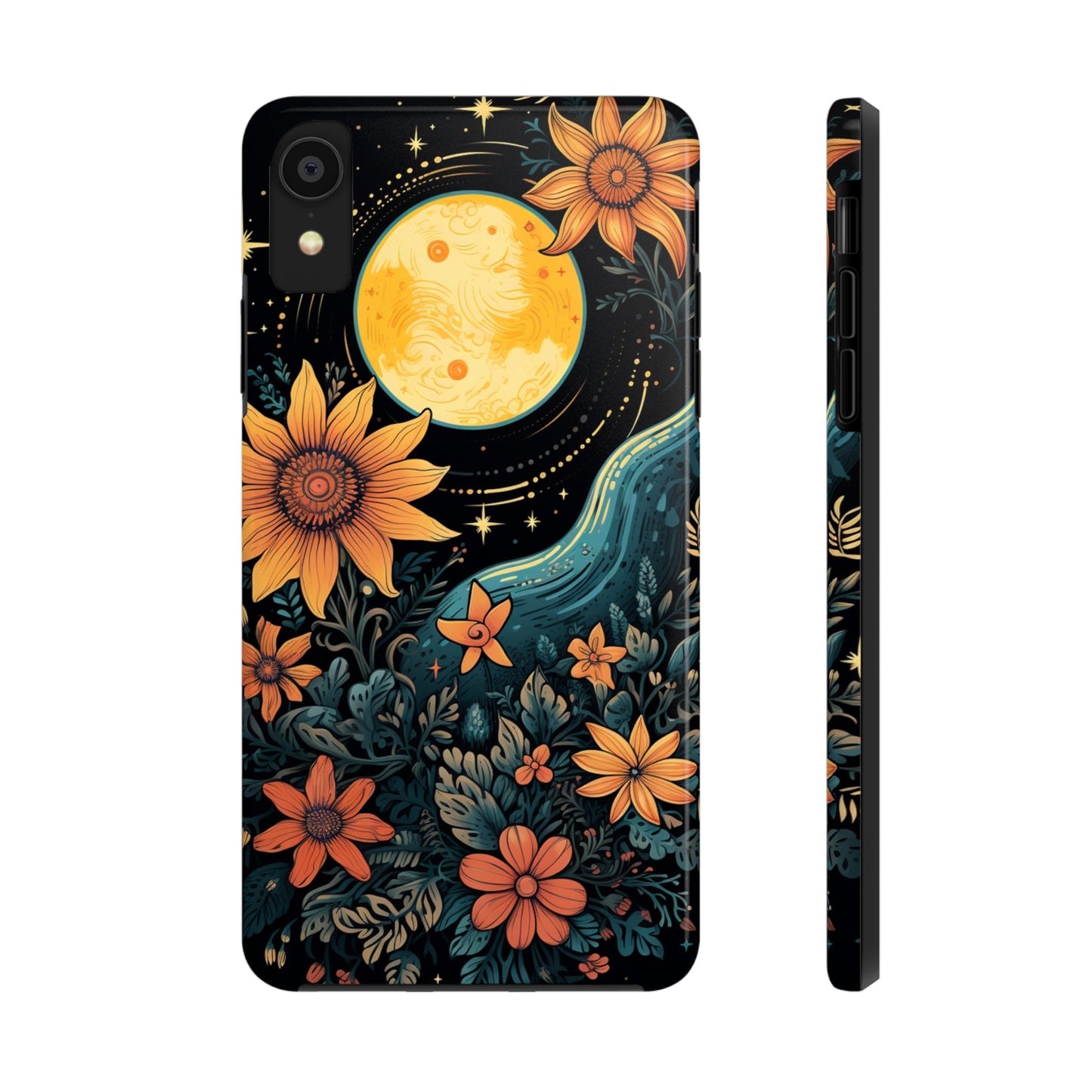 Boho Meets Cottagecore: Floral Sun, Moon & Stars iPhone Case – A Celestial Delight