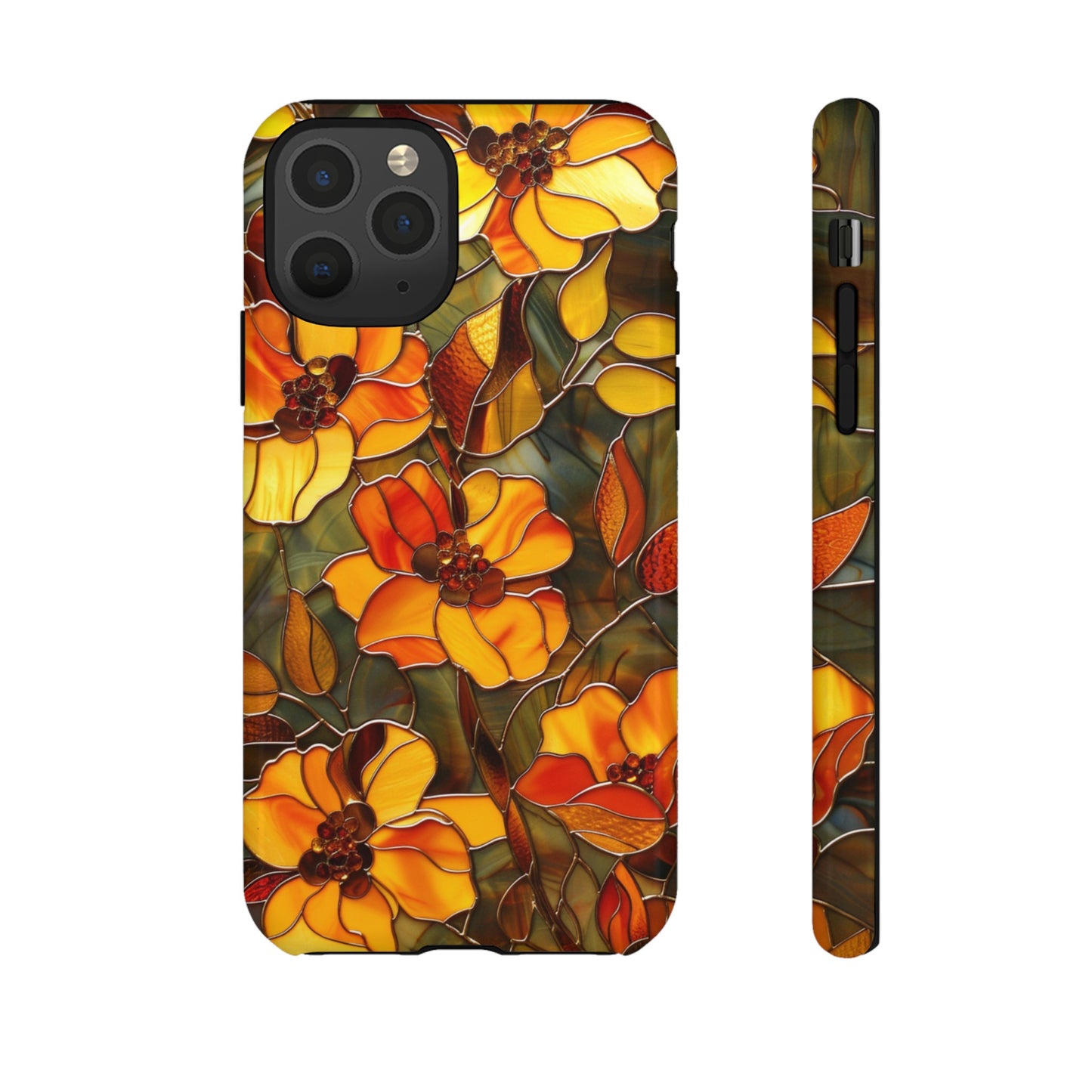 Orange Floral Phone Case Stained Glass Style