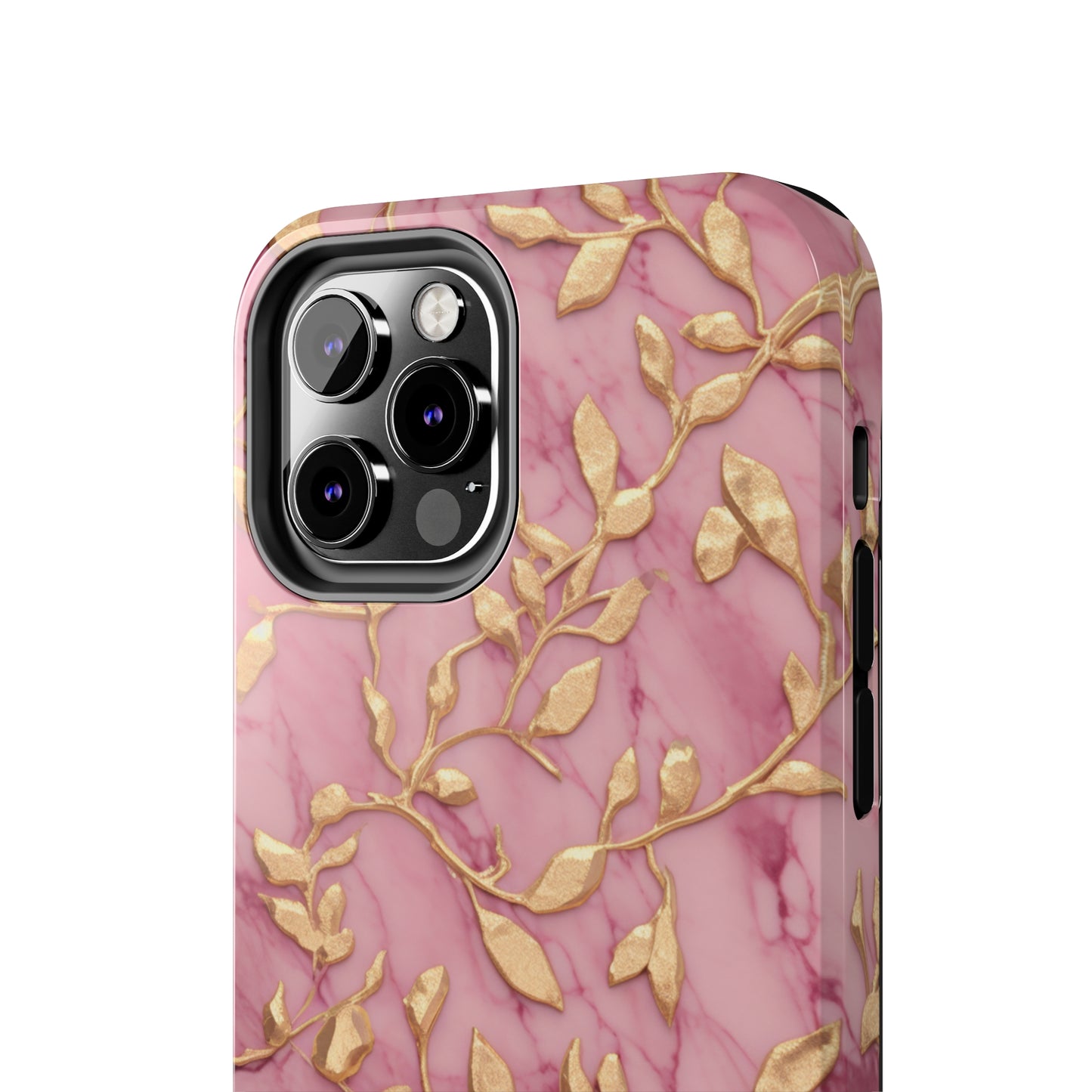 iPhone 14 Case Alluring Elegance: Pink & Gold Leaf Tough iPhone Case