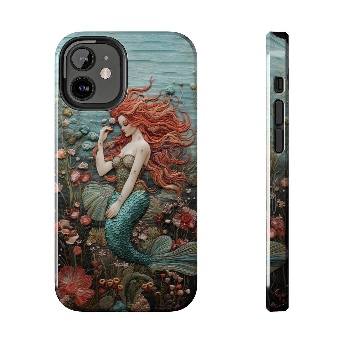 Siren's Song: Mermaid Elegance Apple Phone Case | Embroidery-Inspired iPhone Case