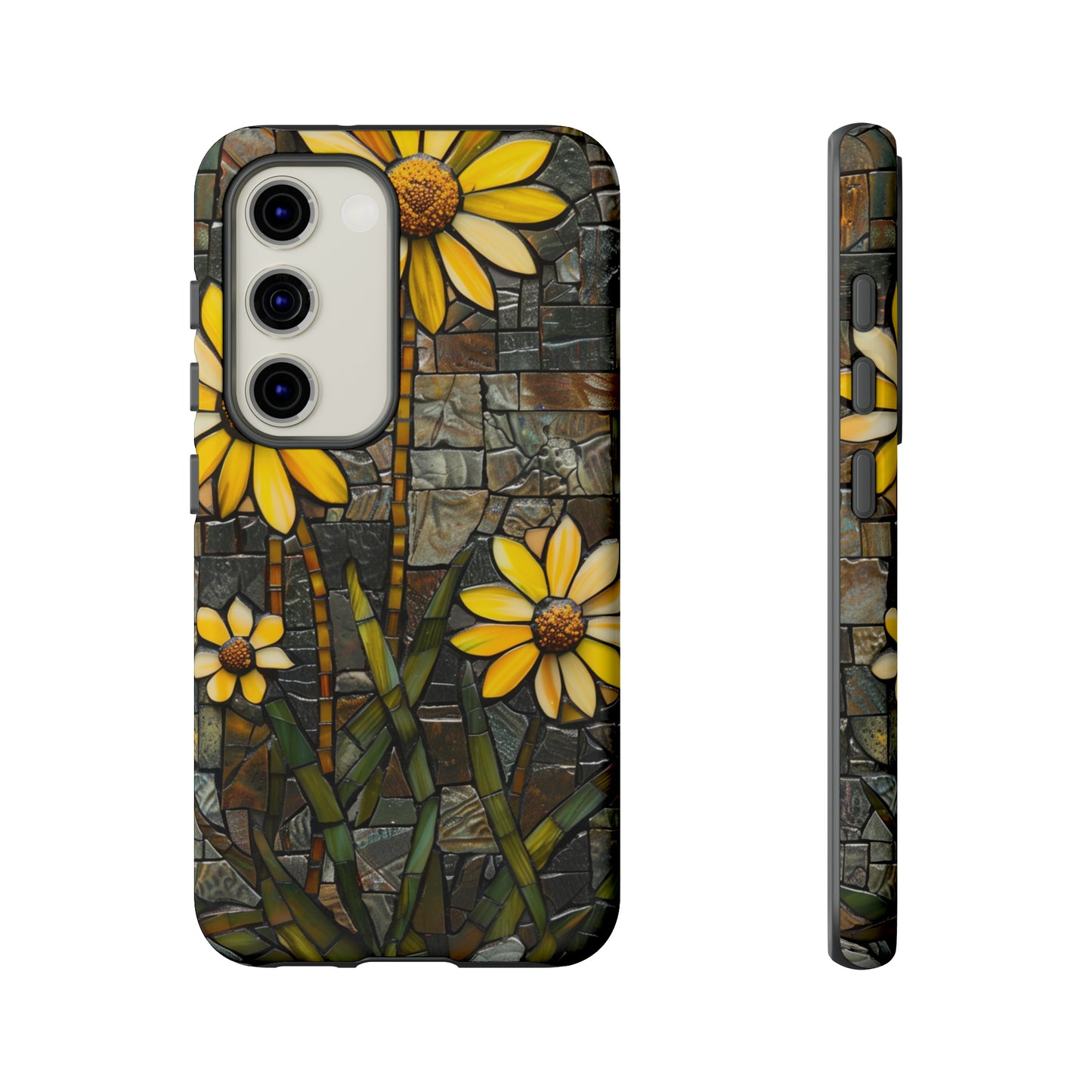 Yellow and Gold Daisy Mosaic Stained Glass Phone Case for iPhone 15, 14, Pro Max, 13, 12 & Samsung Galaxy S23, S22, S21, Google Pixel