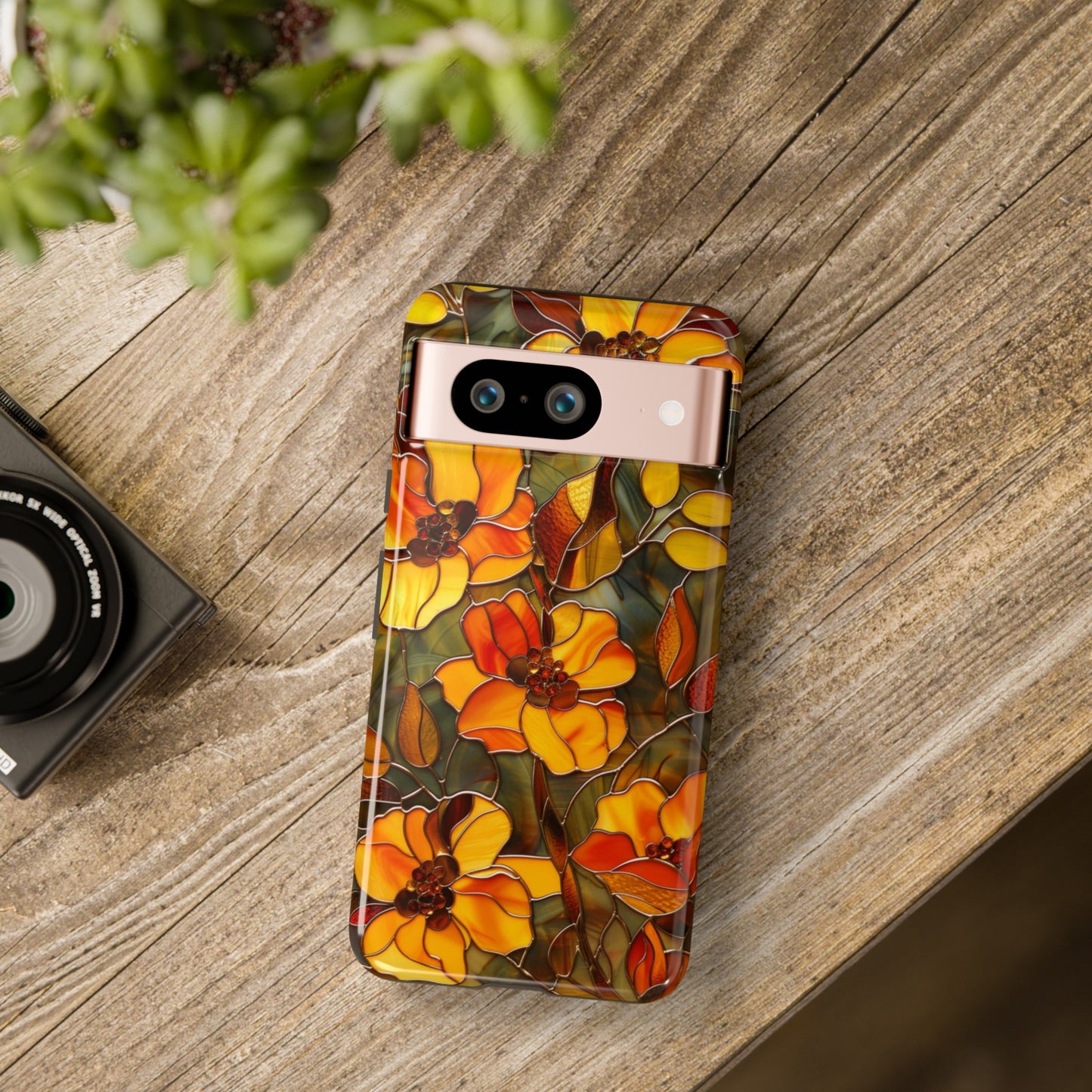 Orange Floral Phone Case Stained Glass Style