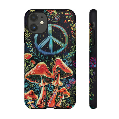 Embroidery Style Magic Mushrooms and Peace Sign Phone Case