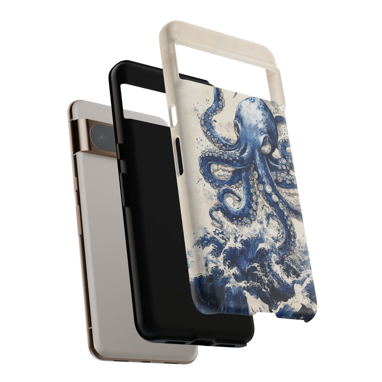 Vintage Japanese Art Style Blue Octopus and Waves Phone Cover