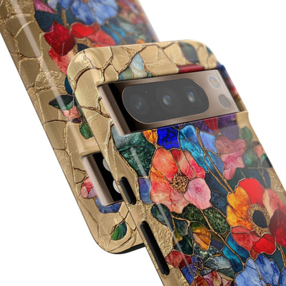 Stained Glass Style Floral Aesthetic Gold Inlay Japanese Art Phone Case