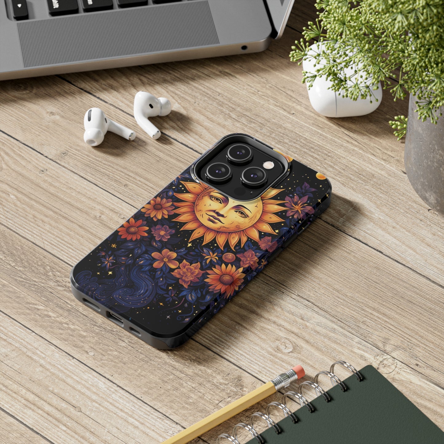 Cosmic Blooms: Floral Sun, Moon & Stars iPhone Case - Where Celestial Meets Botanical