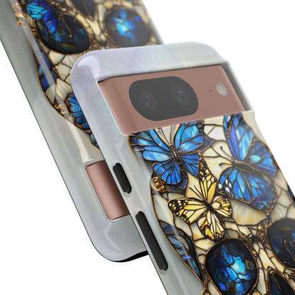 Gold and Blue Stained Glass Skull and Butterflies Phone Cover