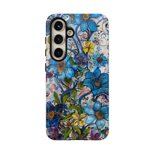 Floral blue denim paisley phone case for iPhone 15