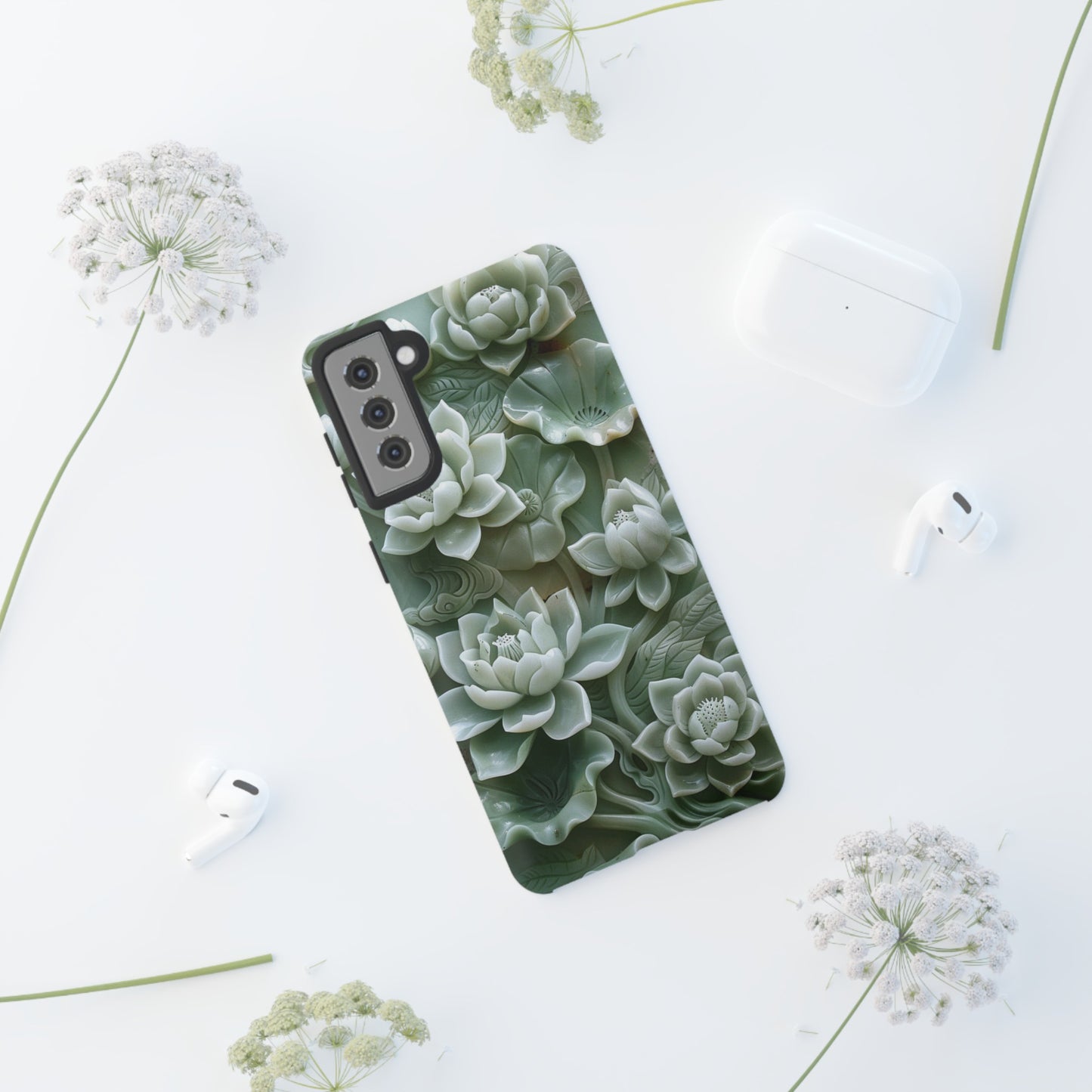 Green Jade Lotus Floral Art Phone Case