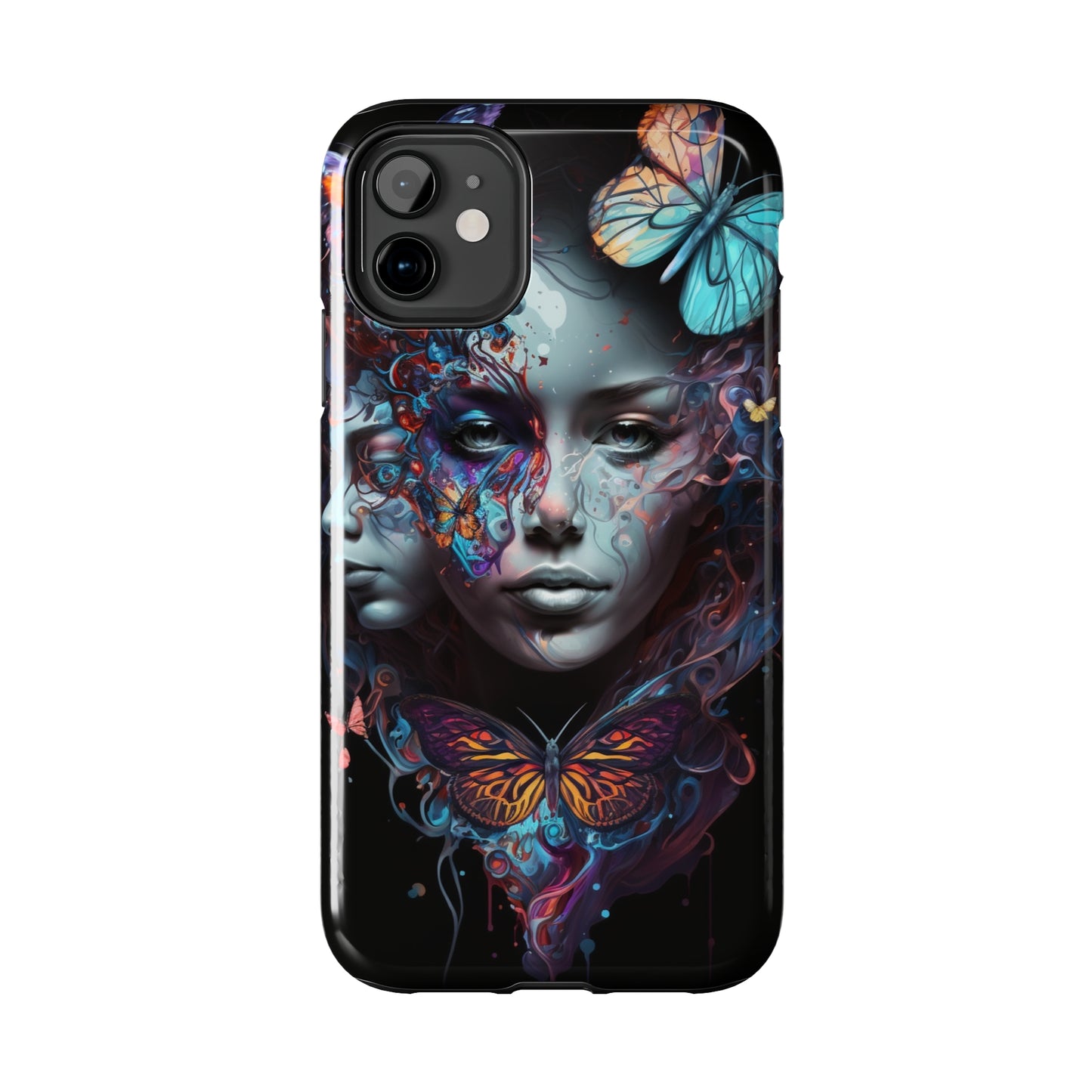 Synthwave Butterfly Girl Trippy Fantasy Art iPhone Case | Embrace the Futuristic Vibe with Whimsical Artistry