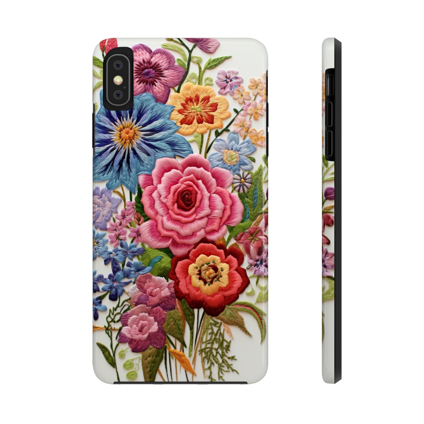 Embroidery Style Floral Aesthetic Flowers in Retro Vintage Tough Case iPhone Case