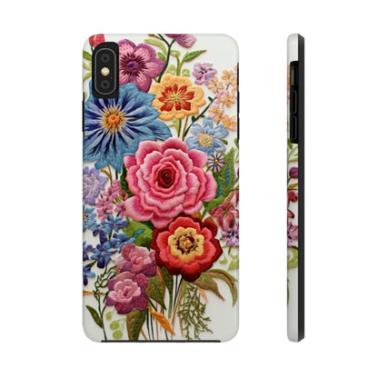 Embroidery Style Floral Aesthetic Flowers in Retro Vintage Tough Case iPhone Case