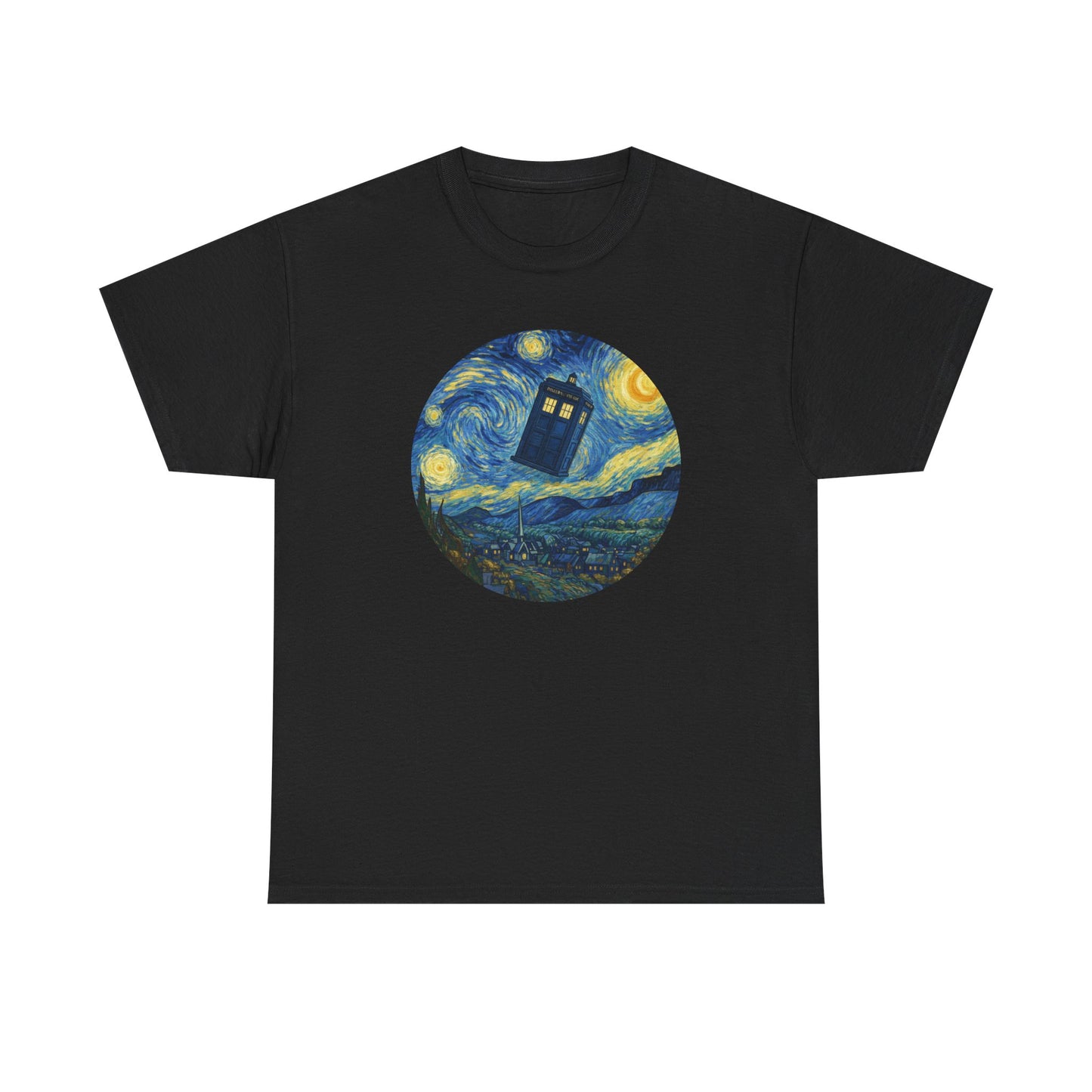 Van Gogh Police Box Starry Night Fantasy Parody Graphic T-Shirt