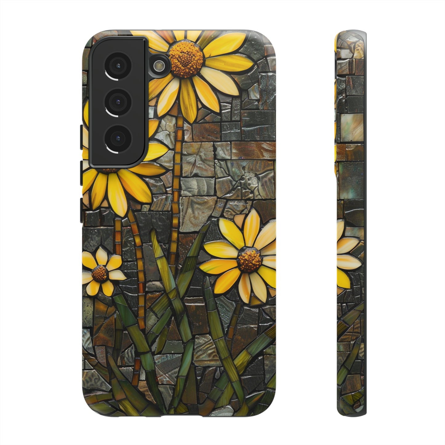 Yellow and Gold Daisy Mosaic Stained Glass Phone Case for iPhone 15, 14, Pro Max, 13, 12 & Samsung Galaxy S23, S22, S21, Google Pixel