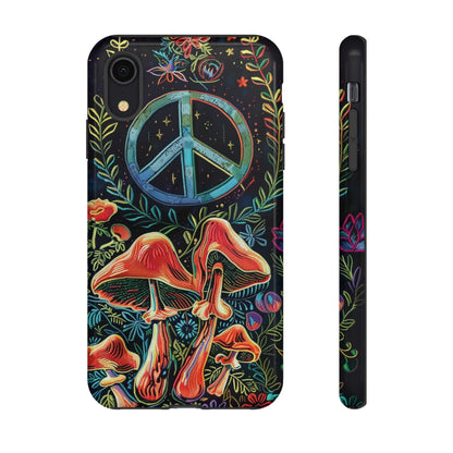 Embroidery Style Magic Mushrooms and Peace Sign Phone Case