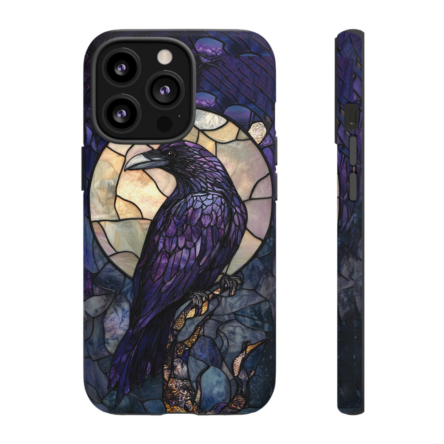 Halloween Phone Case Purple Raven Stained Glass Style Spooky Moon Phone Cover