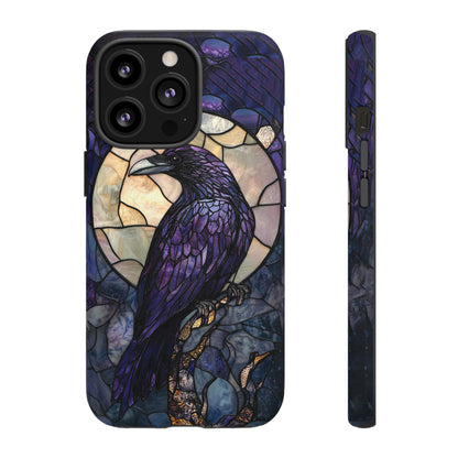 Halloween Phone Case Purple Raven Stained Glass Style Spooky Moon Phone Cover