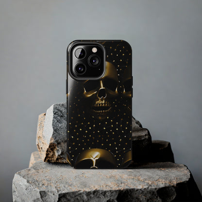 iPhone Tough Case | Dark Decadence: Gothic Gold Skulls and Studs  | Unveil Your Edgy Elegance