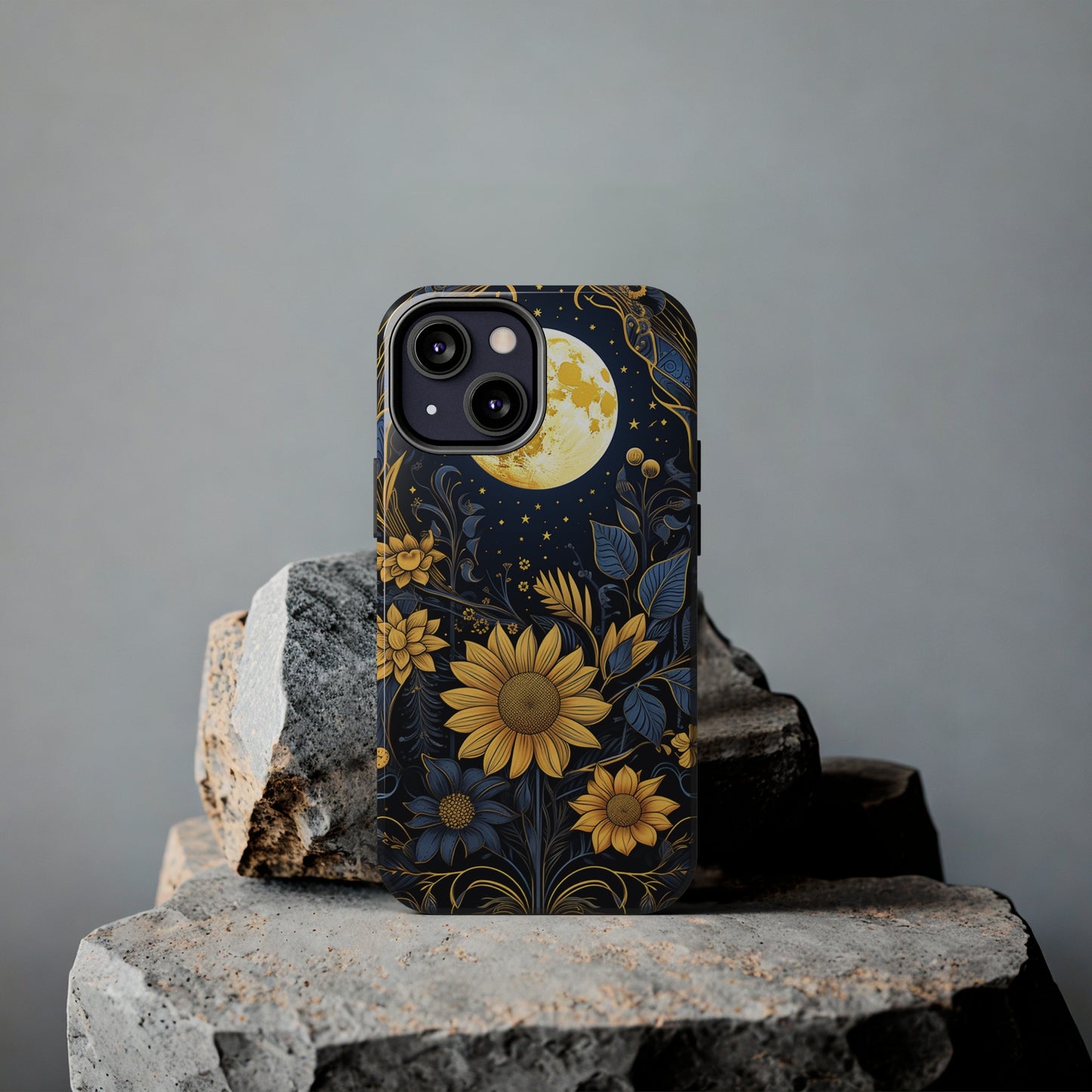 Starry Night Boho Meets Cottagecore: Floral Sun, Moon & Stars iPhone Case