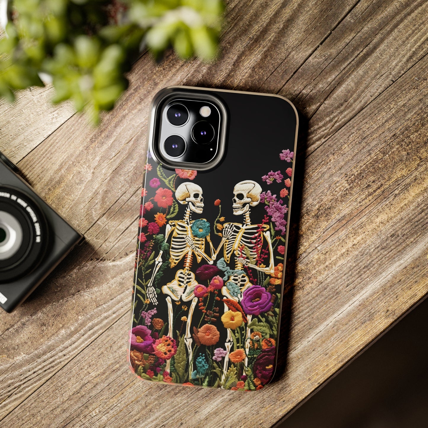 Love Halloween Skeletons Embroidery iPhone Case | iPhone X to iPhone 14 Pro Max