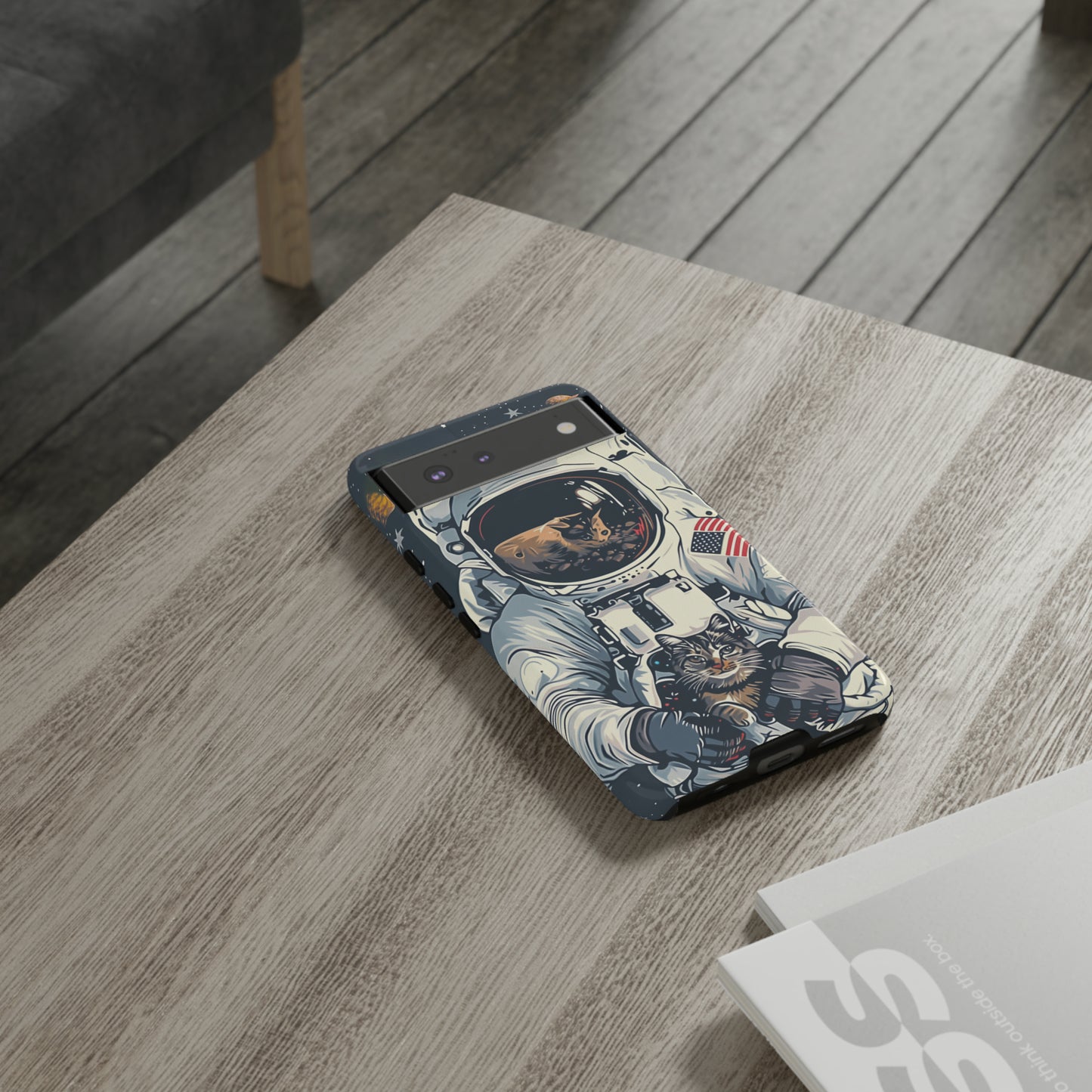 The Astronaut and the Cosmic Cat Phone Case