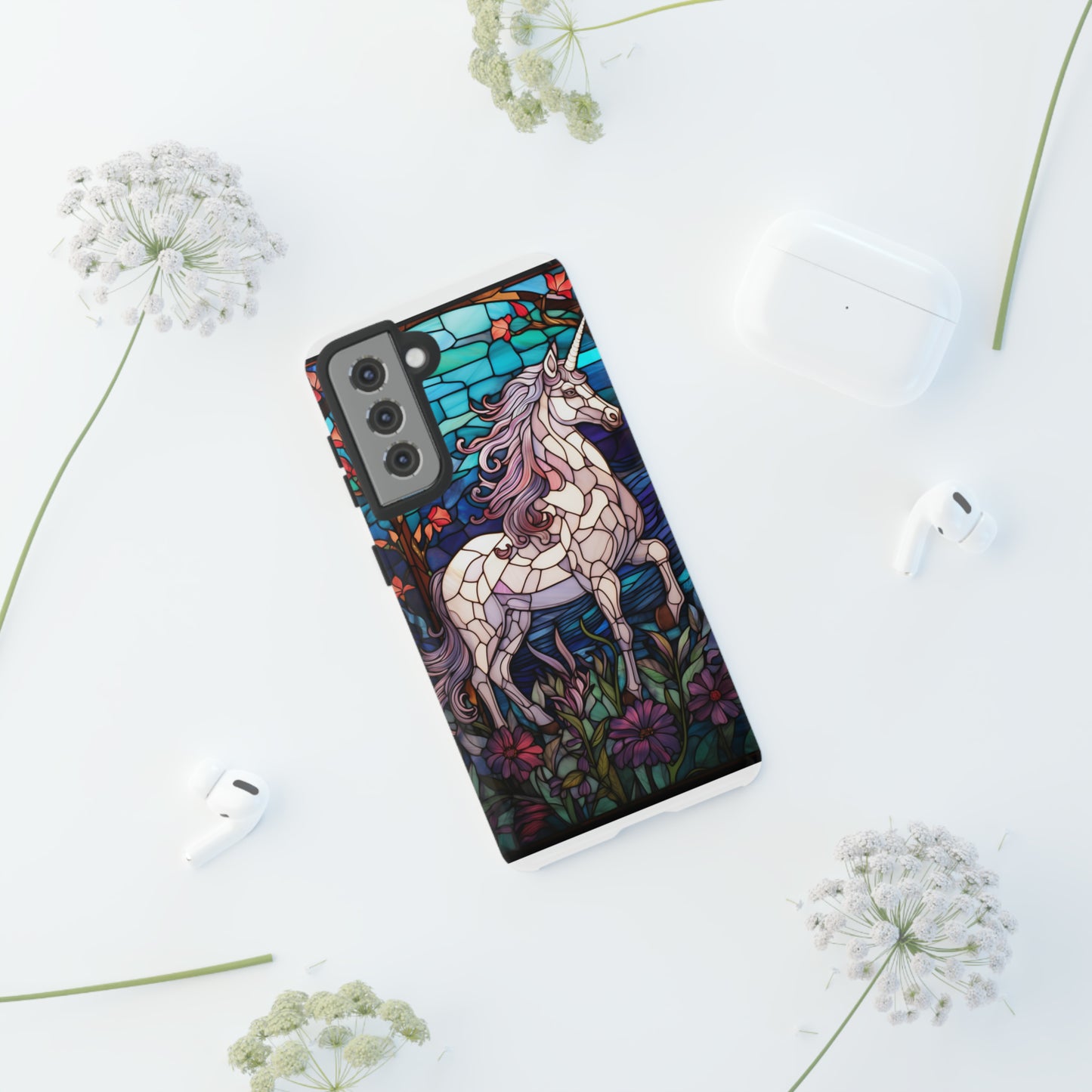 Unicorn Stained Glass iPhone, iPhone Case Retro Samsung Galaxy Phone Tough Case iPhone 15 14 Plus 13 12 7 8 Se Hippie Boho Style