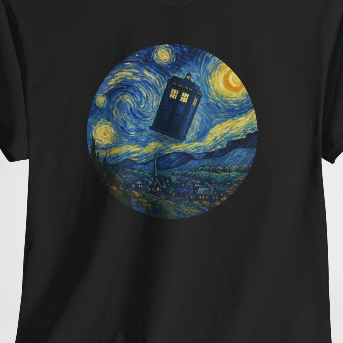 Van Gogh Police Box Starry Night Fantasy Parody Graphic T-Shirt