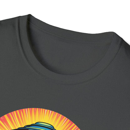 Trippy UFO Galactic Tee - Unisex Cosmic Alien Encounter T-Shirt, Vibrant Space Design