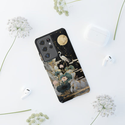 Heron and Moon Floral Zen Art Phone Case