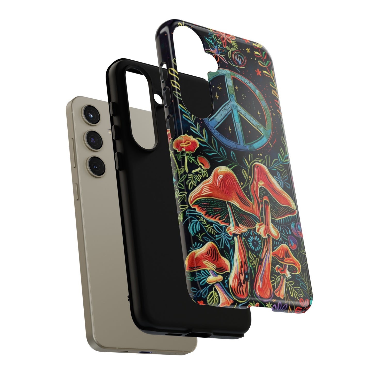 Embroidery Style Magic Mushrooms and Peace Sign Phone Case