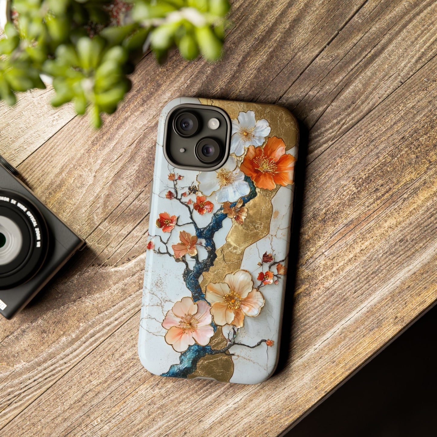 Modern marble floral aesthetic phone case for iPhone 15