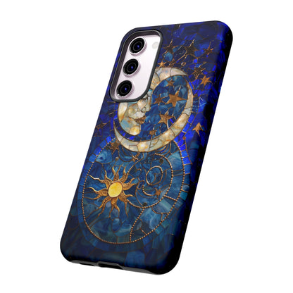 Celestial Stained Glass Moon and Stars Phone Case, Night Sky iPhone 15 Case