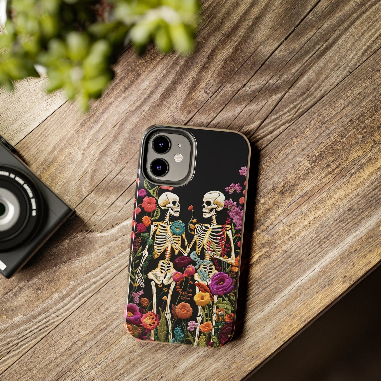 Love Halloween Skeletons Embroidery iPhone Case | iPhone X to iPhone 14 Pro Max