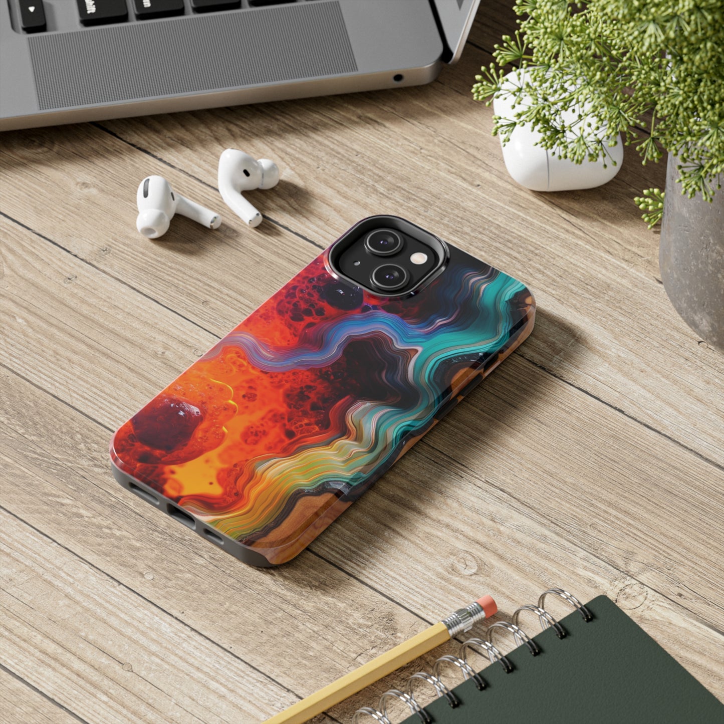 Faux Wood and Colorful Epoxy iPhone Case | Embrace the Beauty of Nature and Vibrant Artistry